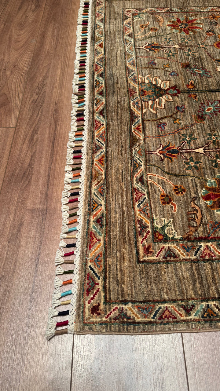 Sultani Floral Original Hand Woven Beige Vegetable Dyed Wool Carpet 130x180 2.34 Square Meters - 4x6 ft