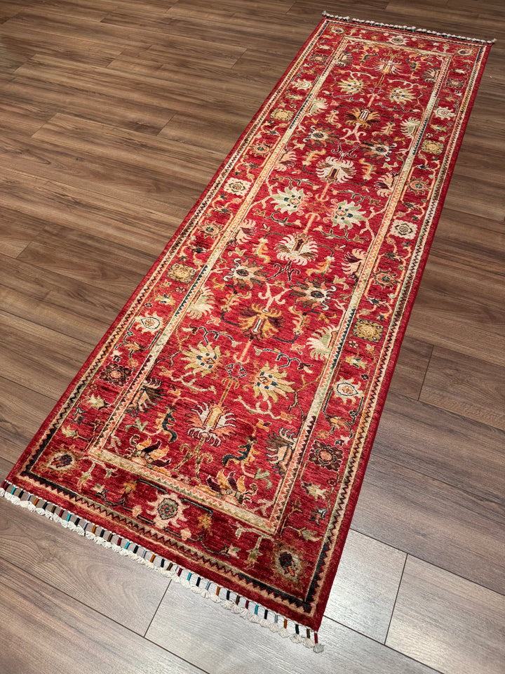Sultani Binbirgece Runner Original Hand-Woven Red Vegetable Dyed Wool Carpet 0.82x255 2.09 Square Meters - 3x8 ft