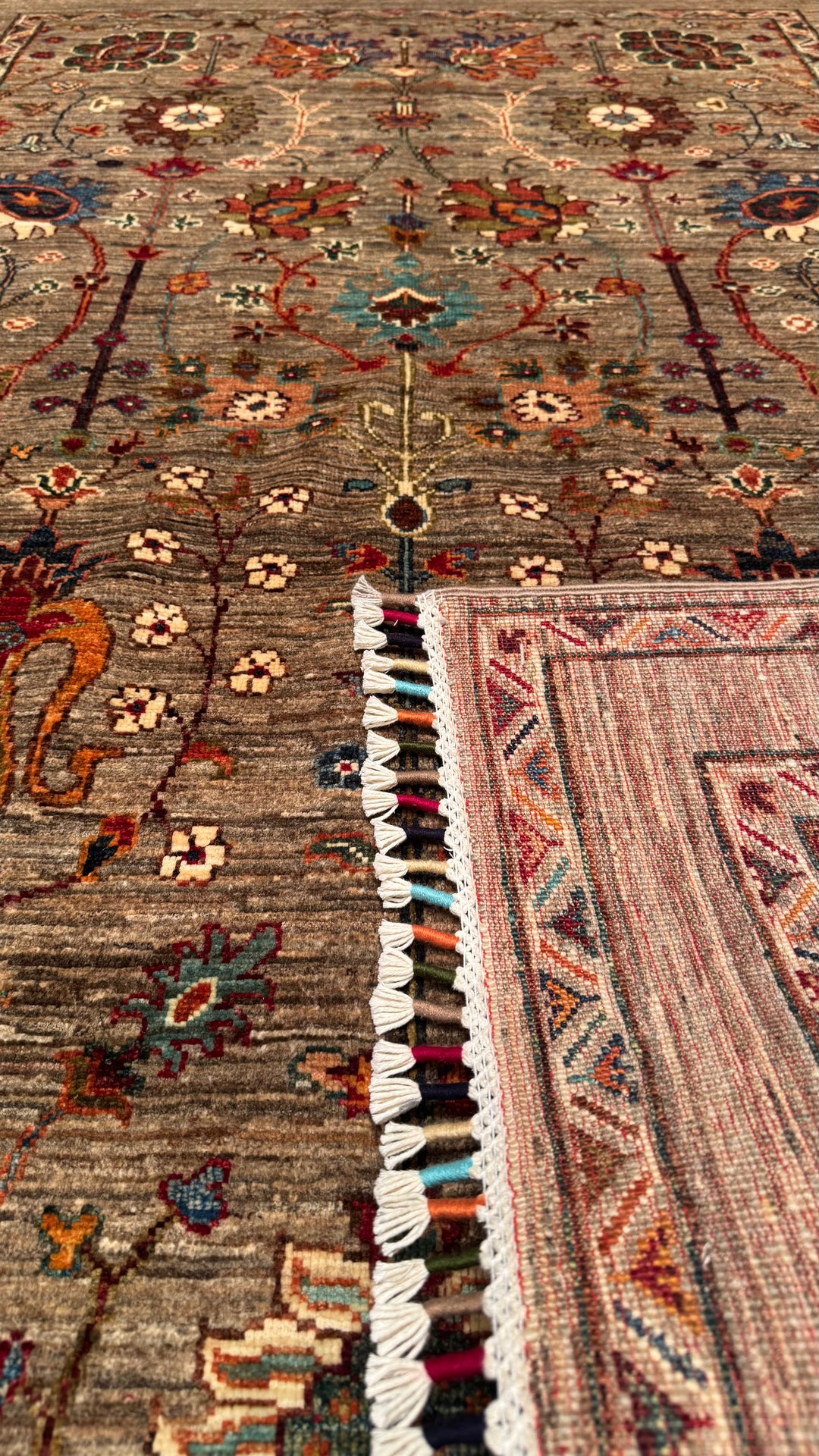 Sultani Floral Original Hand Woven Beige Vegetable Dyed Wool Carpet 130x180 2.34 Square Meters - 4x6 ft