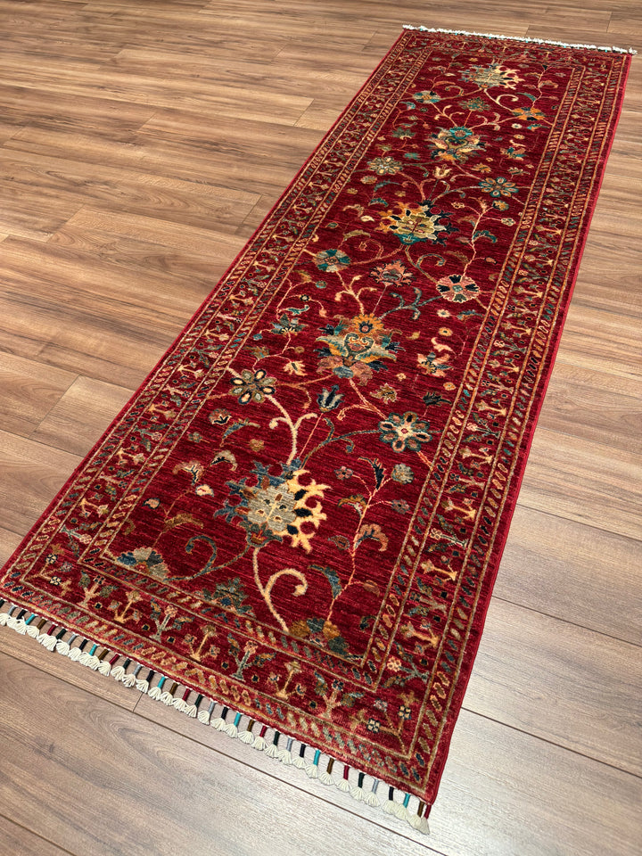 Sultani Binbirgece Runner Original Hand-Woven Red Vegetable Dyed Wool Carpet 0.83x244 2.03 Square Meters - 3x8 ft