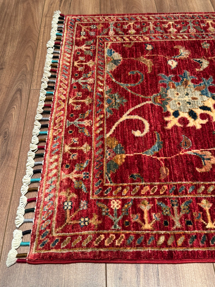 Sultani Binbirgece Runner Original Hand-Woven Red Vegetable Dyed Wool Carpet 0.83x244 2.03 Square Meters - 3x8 ft