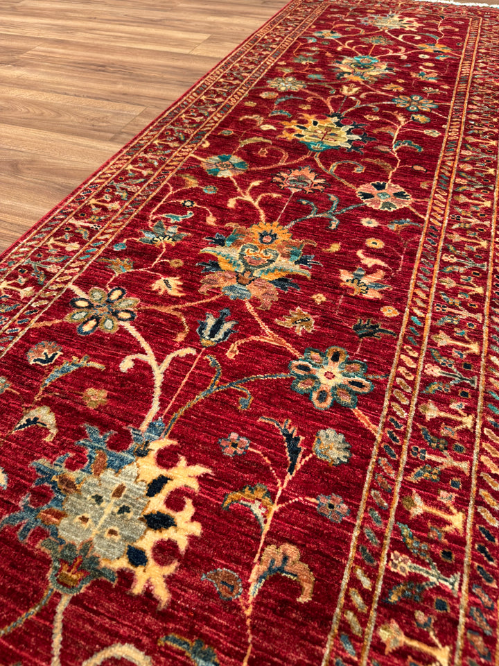 Sultani Binbirgece Runner Original Hand-Woven Red Vegetable Dyed Wool Carpet 0.83x244 2.03 Square Meters - 3x8 ft