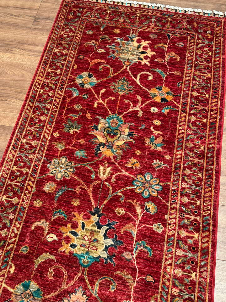 Sultani Binbirgece Runner Original Hand-Woven Red Vegetable Dyed Wool Carpet 0.83x244 2.03 Square Meters - 3x8 ft