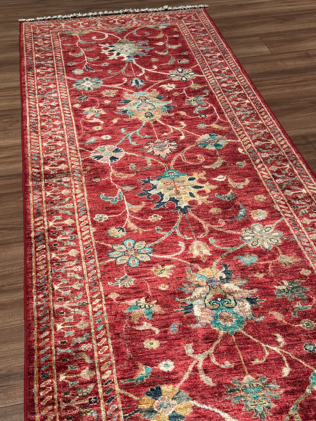 Sultani Binbirgece Runner Original Hand-Woven Red Vegetable Dyed Wool Carpet 0.83x244 2.03 Square Meters - 3x8 ft