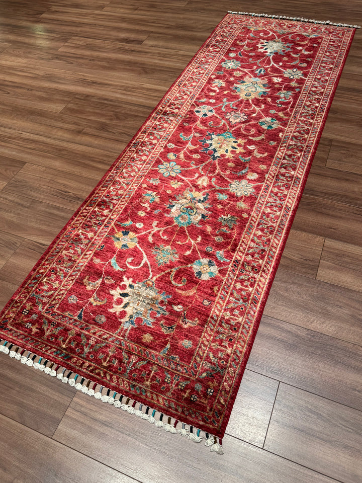 Sultani Binbirgece Runner Original Hand-Woven Red Vegetable Dyed Wool Carpet 0.83x244 2.03 Square Meters - 3x8 ft