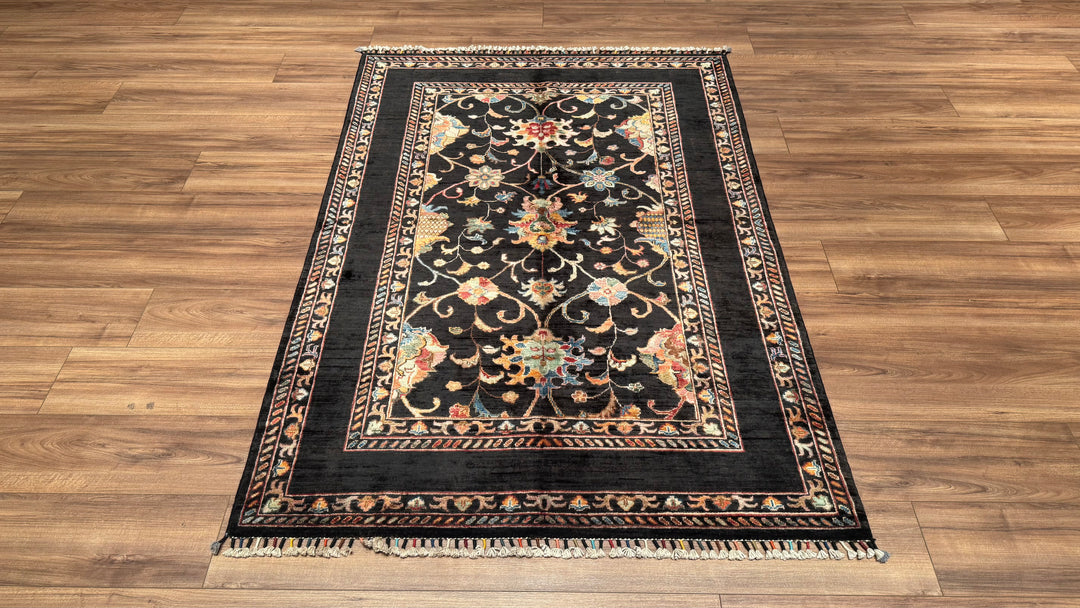 Sultani Binbirgece Original Hand Woven Black Vegetable Dyed Wool Carpet 128x182 2.33 Square Meters - 4x6 ft