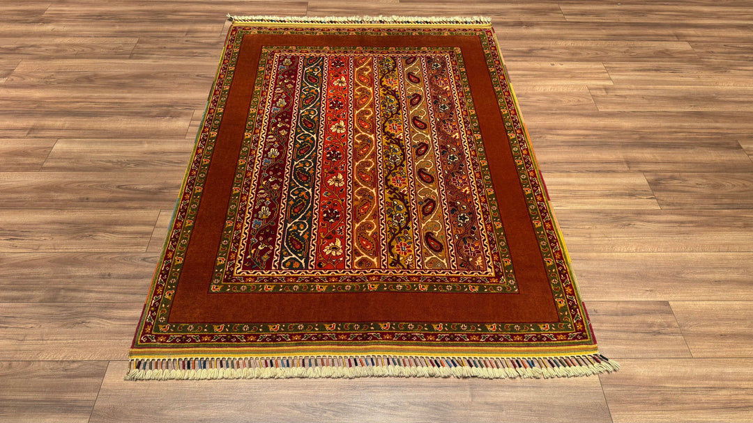 Shawl Original Hand Woven Orange Vegetable Dyed Wool Carpet 134x181 2.43 Square Meters - 4x6 ft