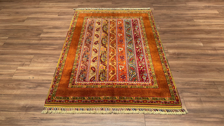 Shawl Original Hand Woven Orange Vegetable Dyed Wool Carpet 134x181 2.43 Square Meters - 4x6 ft