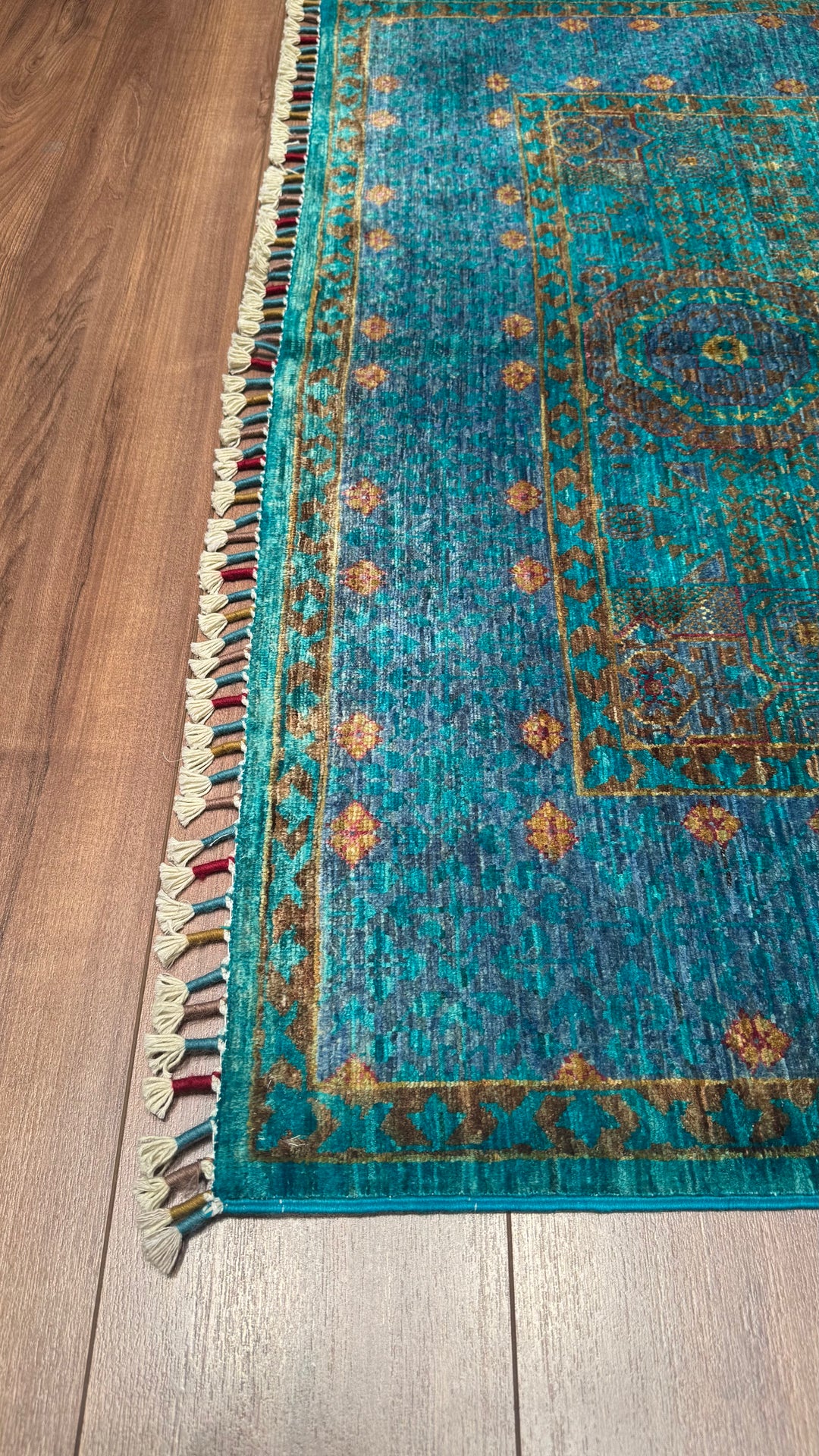 Mamluk Original Hand Woven Turquoise Vegetable Dyed Wool Carpet 125x181 2.26 Square Meters - 4x6 ft