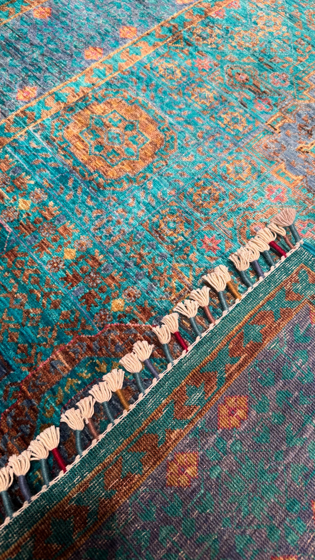 Mamluk Original Hand Woven Turquoise Vegetable Dyed Wool Carpet 125x181 2.26 Square Meters - 4x6 ft