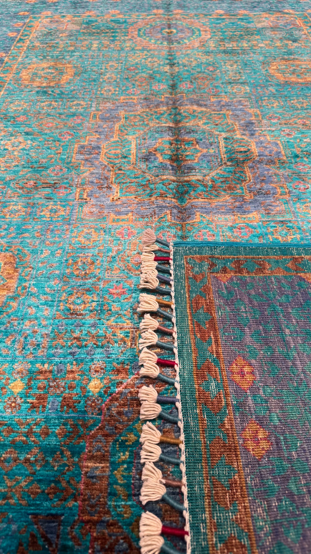 Mamluk Original Hand Woven Turquoise Vegetable Dyed Wool Carpet 125x181 2.26 Square Meters - 4x6 ft