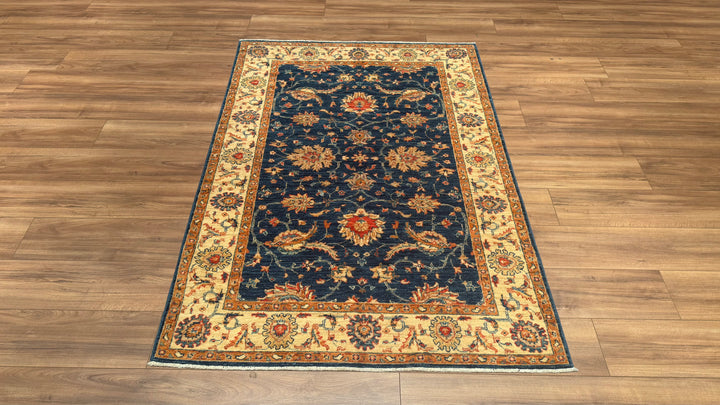 Uşak Original Hand Woven Cream Blue Vegetable Dyed Wool Carpet 126x182 2.29 Square Meters - 4x6 ft