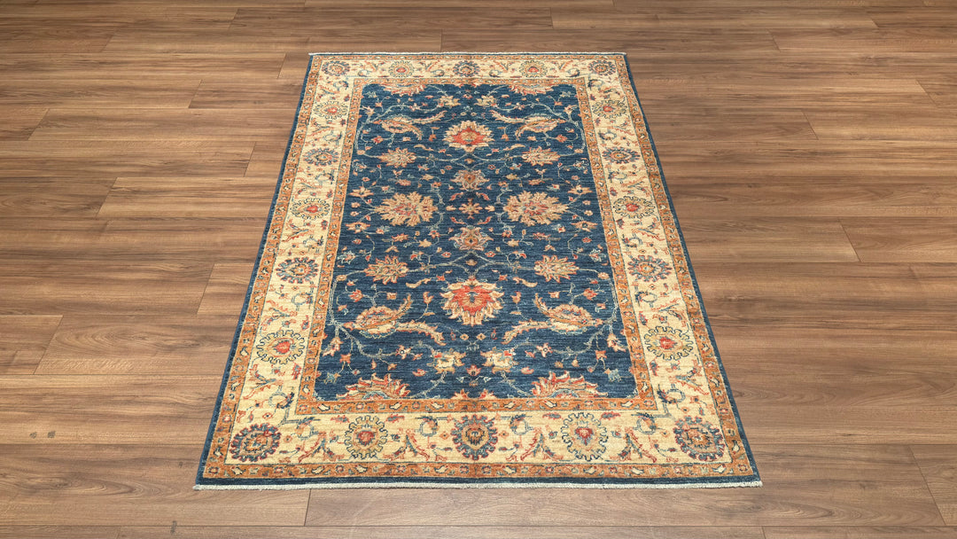 Uşak Original Hand Woven Cream Blue Vegetable Dyed Wool Carpet 126x182 2.29 Square Meters - 4x6 ft