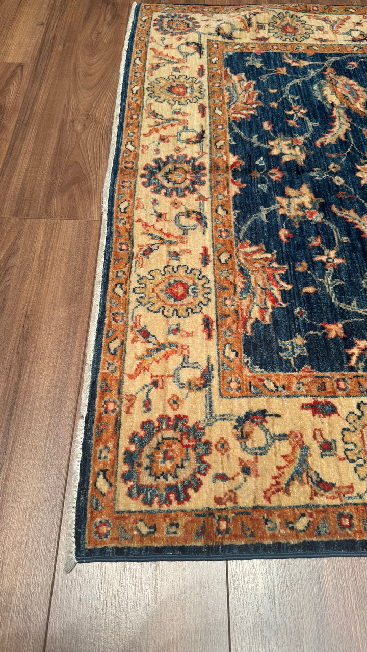 Uşak Original Hand Woven Cream Blue Vegetable Dyed Wool Carpet 126x182 2.29 Square Meters - 4x6 ft