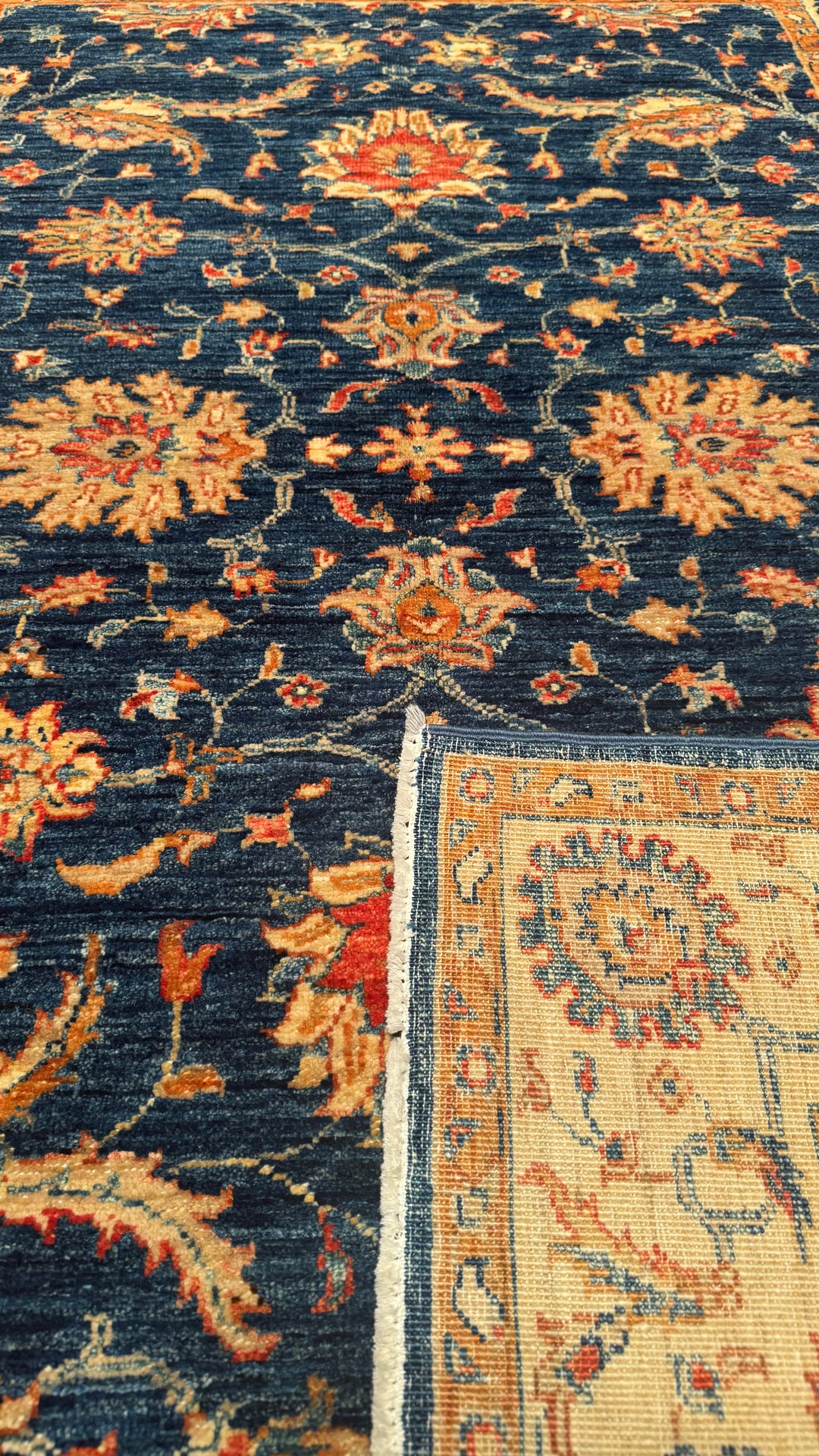 Uşak Original Hand Woven Cream Blue Vegetable Dyed Wool Carpet 126x182 2.29 Square Meters - 4x6 ft