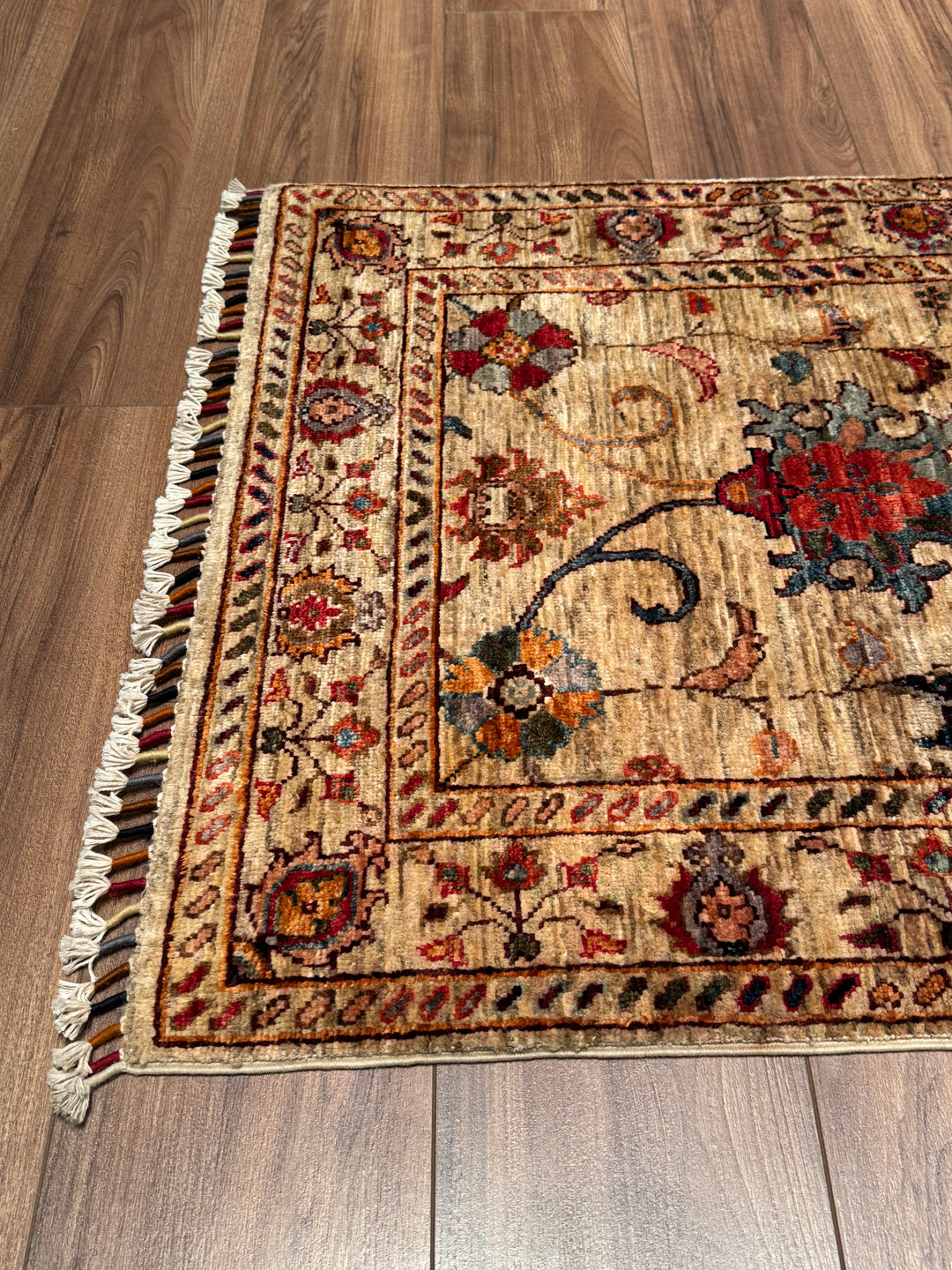 Sultani Binbirgece Uzun Yolluk Orijinal El Dokuması Bej Kök Boya Yün Halı 0.80x485 3.88 Metrekare - 3x13 ft