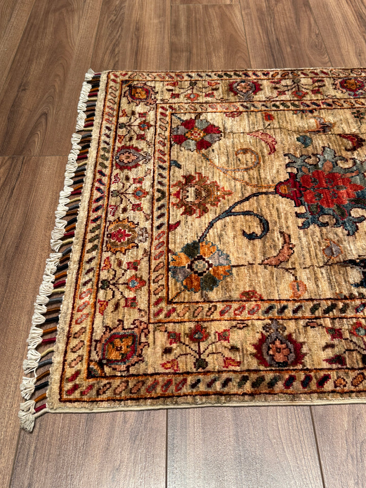 Sultani Binbirgece Uzun Yolluk Orijinal El Dokuması Bej Kök Boya Yün Halı 0.80x485 3.88 Metrekare - 3x13 ft