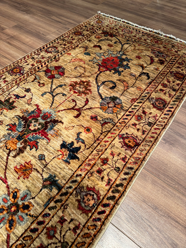 Sultani Binbirgece Uzun Yolluk Orijinal El Dokuması Bej Kök Boya Yün Halı 0.80x485 3.88 Metrekare - 3x13 ft
