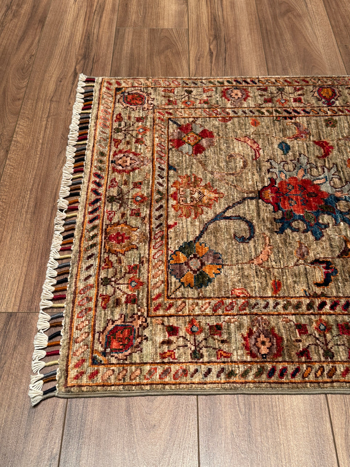 Sultani Binbirgece Uzun Yolluk Orijinal El Dokuması Bej Kök Boya Yün Halı 0.78x391 3.05 Metrekare - 3x13 ft