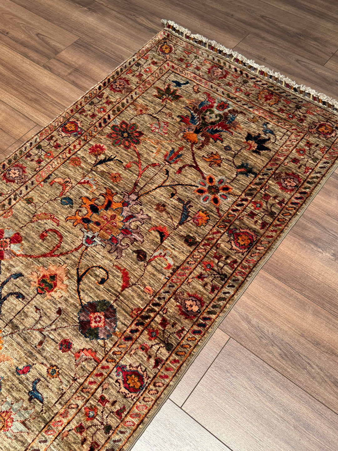 Sultani Binbirgece Uzun Yolluk Orijinal El Dokuması Bej Kök Boya Yün Halı 0.78x391 3.05 Metrekare - 3x13 ft
