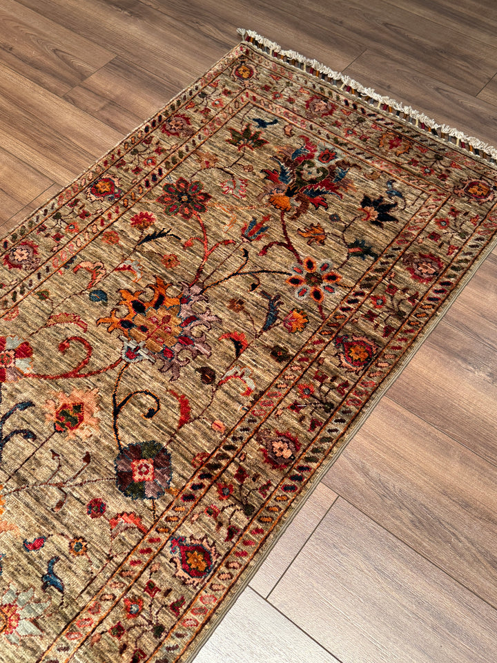 Sultani Binbirgece Uzun Yolluk Orijinal El Dokuması Bej Kök Boya Yün Halı 0.78x391 3.05 Metrekare - 3x13 ft