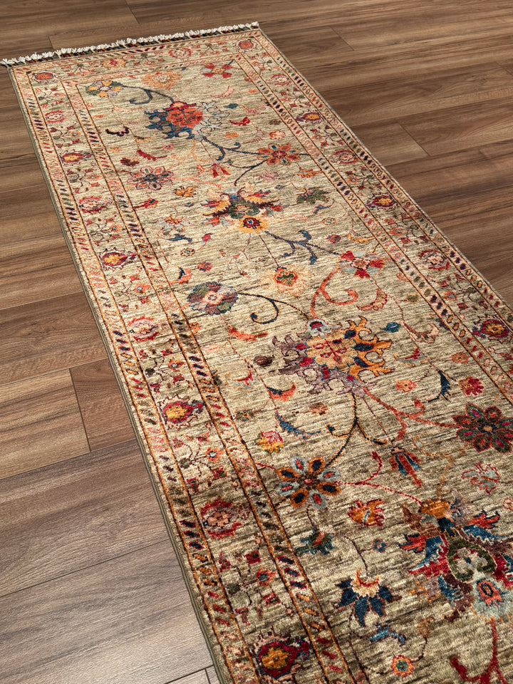 Sultani Binbirgece Uzun Yolluk Orijinal El Dokuması Bej Kök Boya Yün Halı 0.78x391 3.05 Metrekare - 3x13 ft