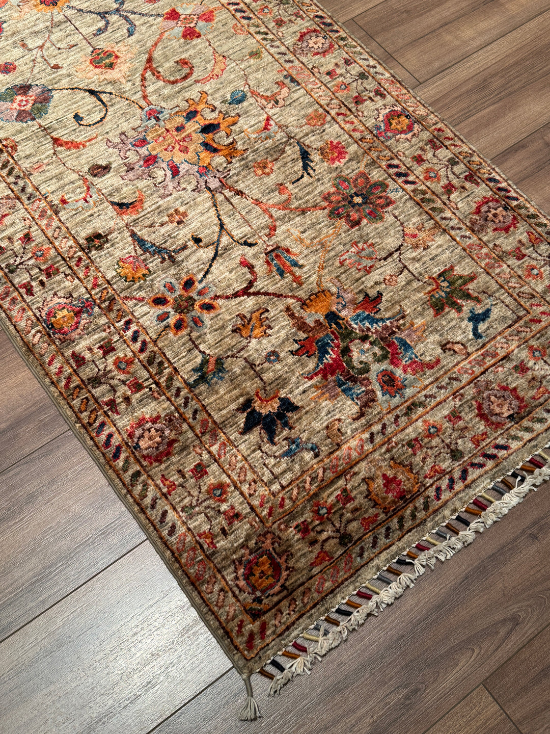 Sultani Binbirgece Uzun Yolluk Orijinal El Dokuması Bej Kök Boya Yün Halı 0.78x391 3.05 Metrekare - 3x13 ft