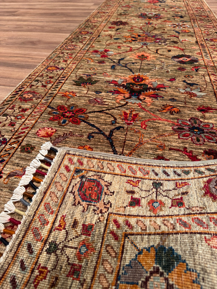 Sultani Binbirgece Uzun Yolluk Orijinal El Dokuması Bej Kök Boya Yün Halı 0.78x391 3.05 Metrekare - 3x13 ft