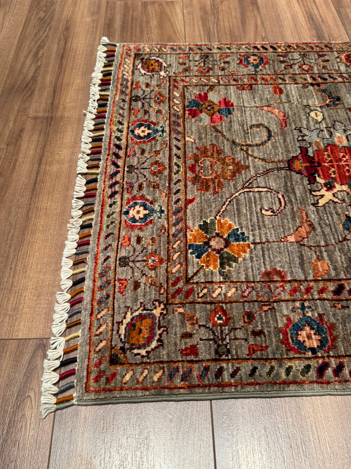 Sultani Binbirgece Yolluk Orijinal El Dokuması Gri Kök Boya Yün Halı 0.78x402 3.14 Metrekare - 3x13 ft