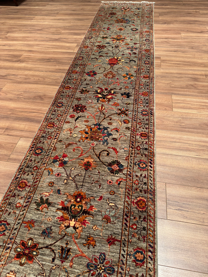 Sultani Binbirgece Yolluk Orijinal El Dokuması Gri Kök Boya Yün Halı 0.78x402 3.14 Metrekare - 3x13 ft