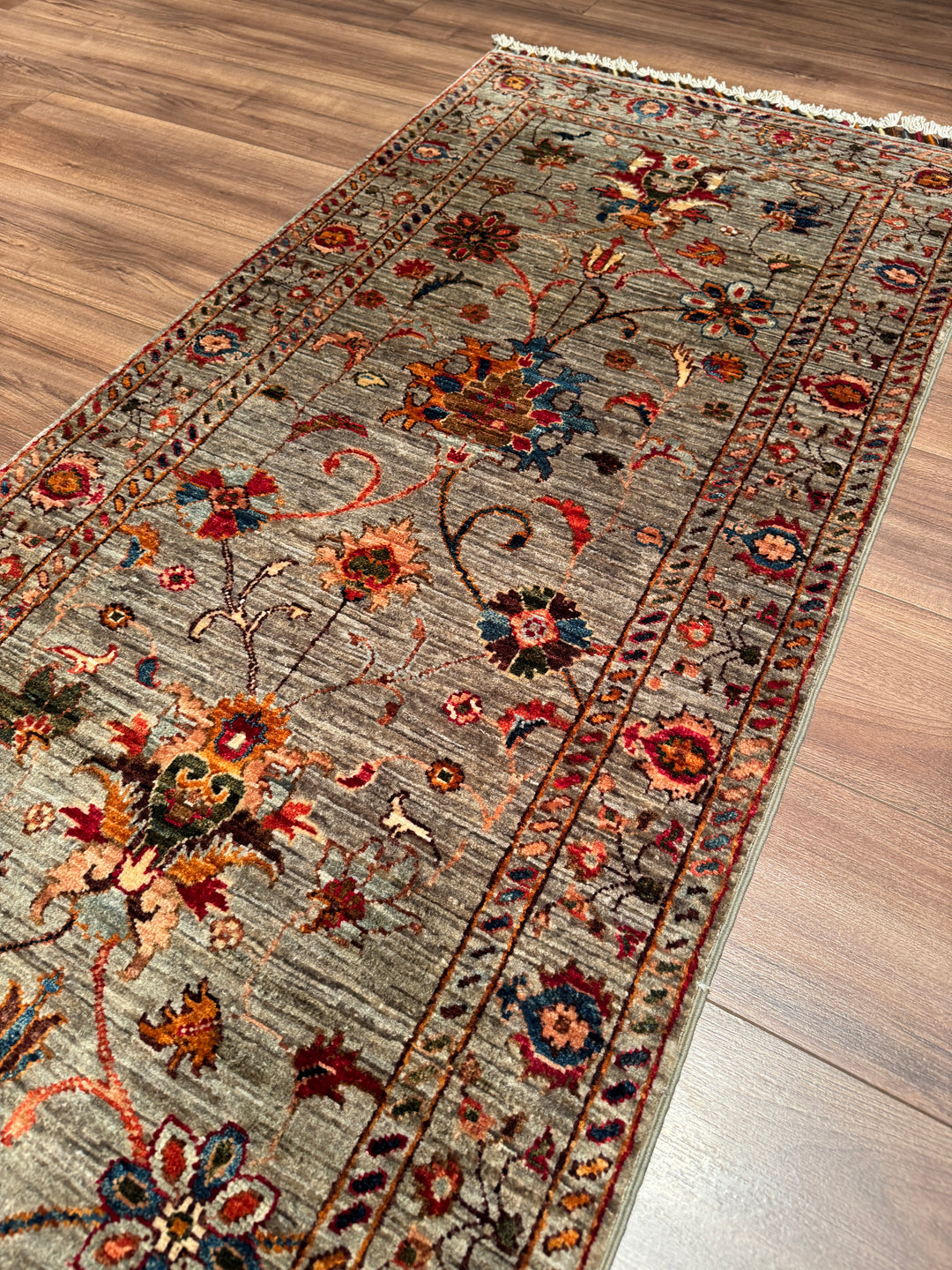 Sultani Binbirgece Yolluk Orijinal El Dokuması Gri Kök Boya Yün Halı 0.78x402 3.14 Metrekare - 3x13 ft