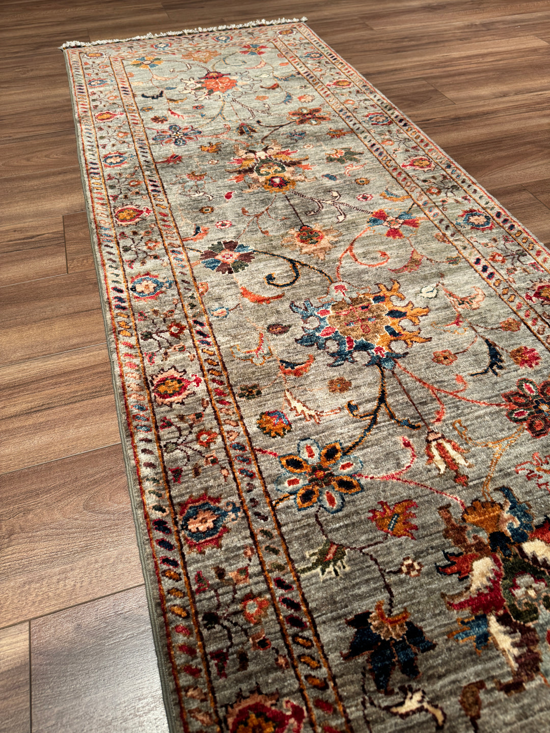 Sultani Binbirgece Yolluk Orijinal El Dokuması Gri Kök Boya Yün Halı 0.78x402 3.14 Metrekare - 3x13 ft