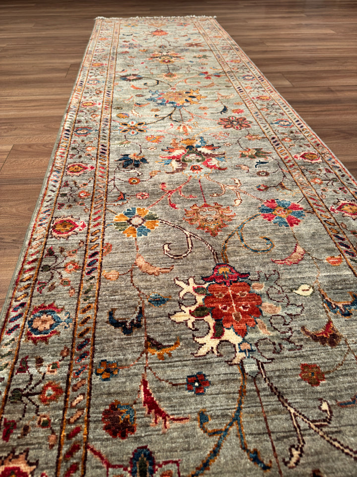 Sultani Binbirgece Yolluk Orijinal El Dokuması Gri Kök Boya Yün Halı 0.78x402 3.14 Metrekare - 3x13 ft