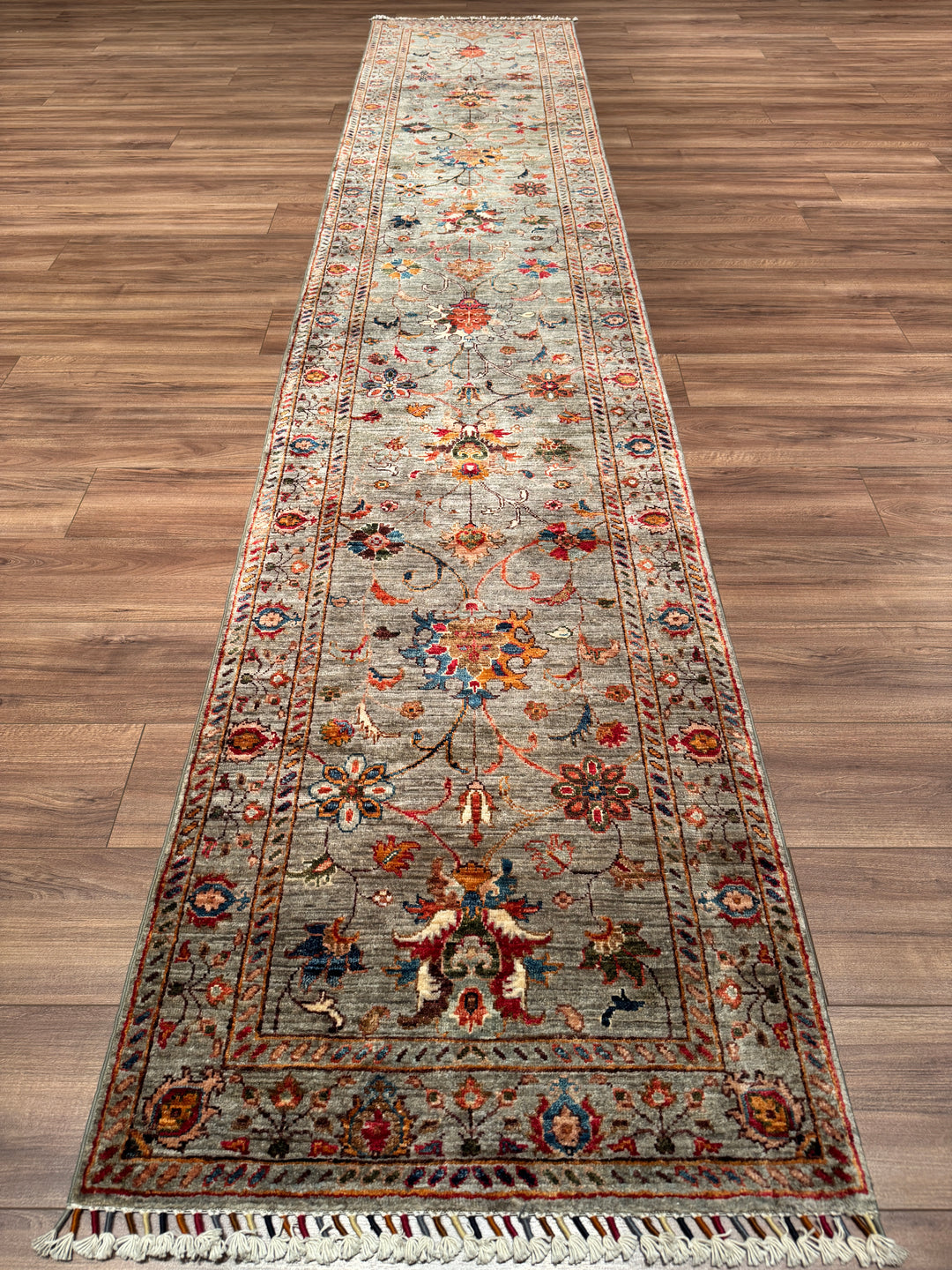 Sultani Binbirgece Yolluk Orijinal El Dokuması Gri Kök Boya Yün Halı 0.78x402 3.14 Metrekare - 3x13 ft