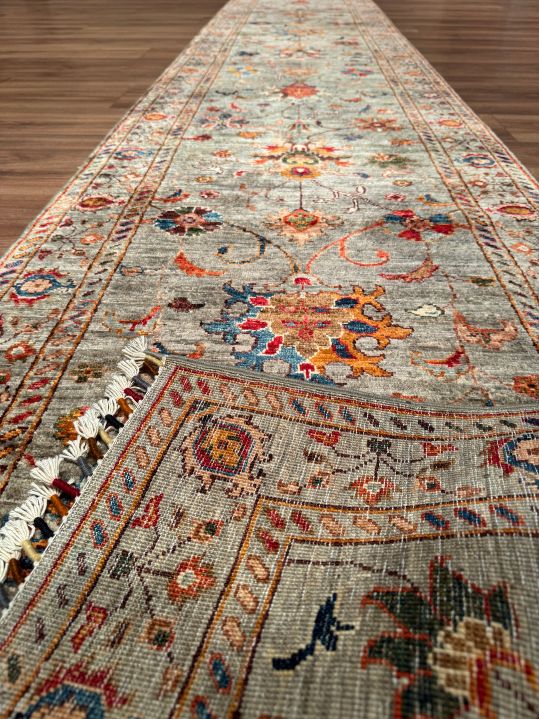 Sultani Binbirgece Yolluk Orijinal El Dokuması Gri Kök Boya Yün Halı 0.78x402 3.14 Metrekare - 3x13 ft