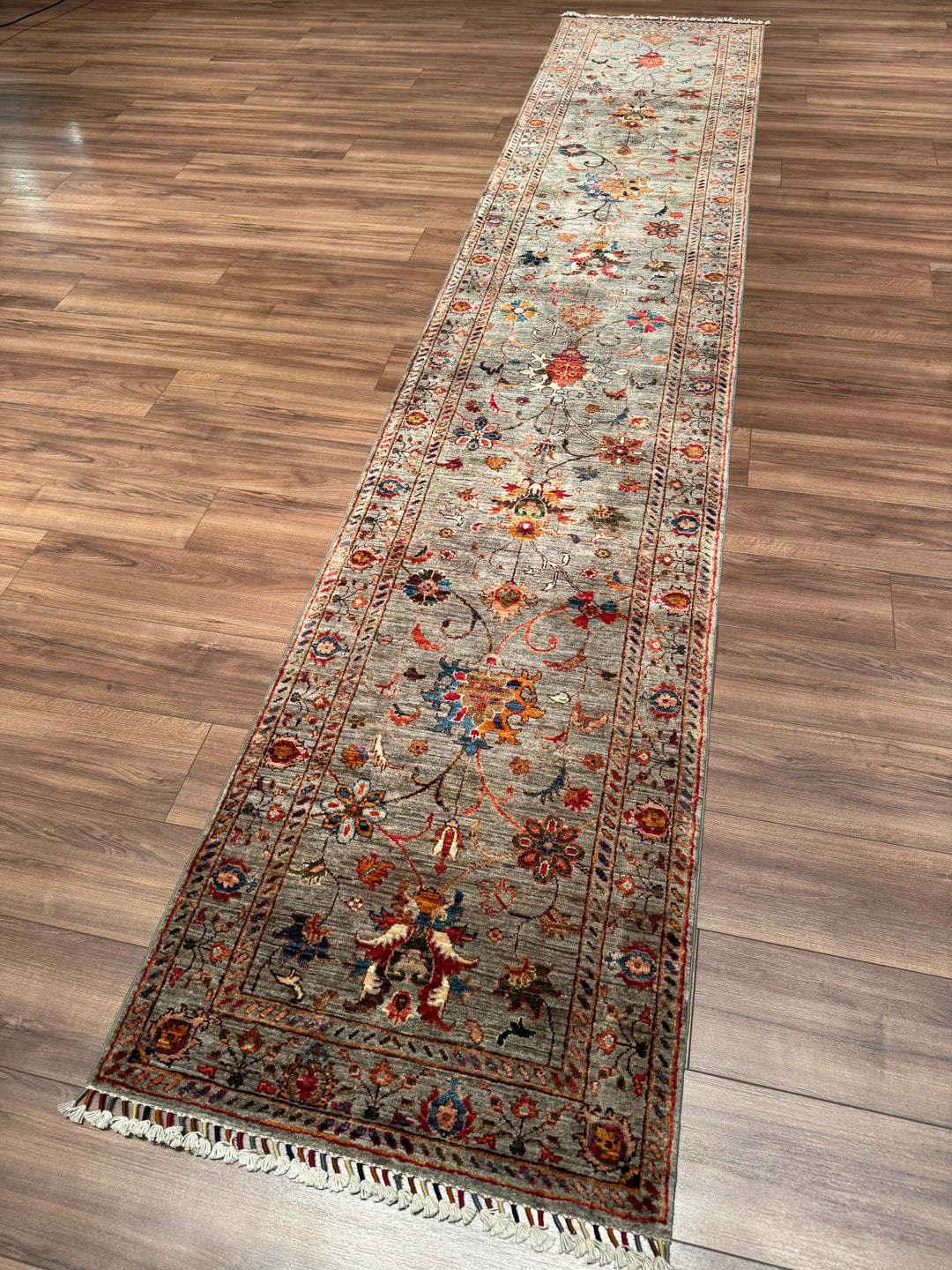 Sultani Binbirgece Yolluk Orijinal El Dokuması Gri Kök Boya Yün Halı 0.78x402 3.14 Metrekare - 3x13 ft