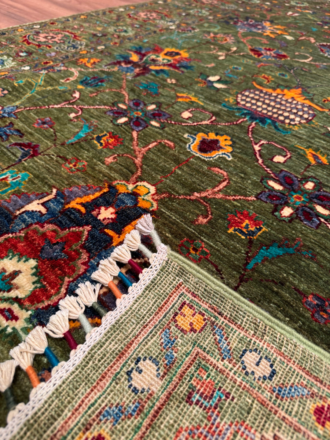 Sultani Binbirgece Orijinal El Dokuması Yeşil Kök Boya Yün Halı 146x208 3.04 Metrekare - 5x7 ft