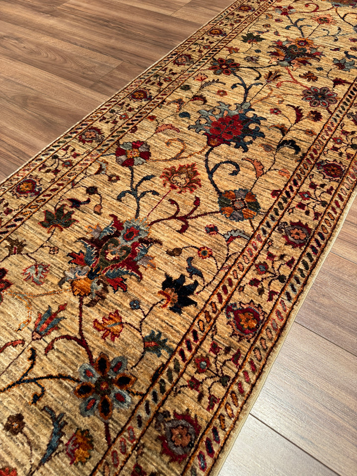 Sultani Binbirgece Uzun Yolluk Orijinal El Dokuması Bej Kök Boya Yün Halı 0.79x488 3.86 Metrekare - 3x13 ft