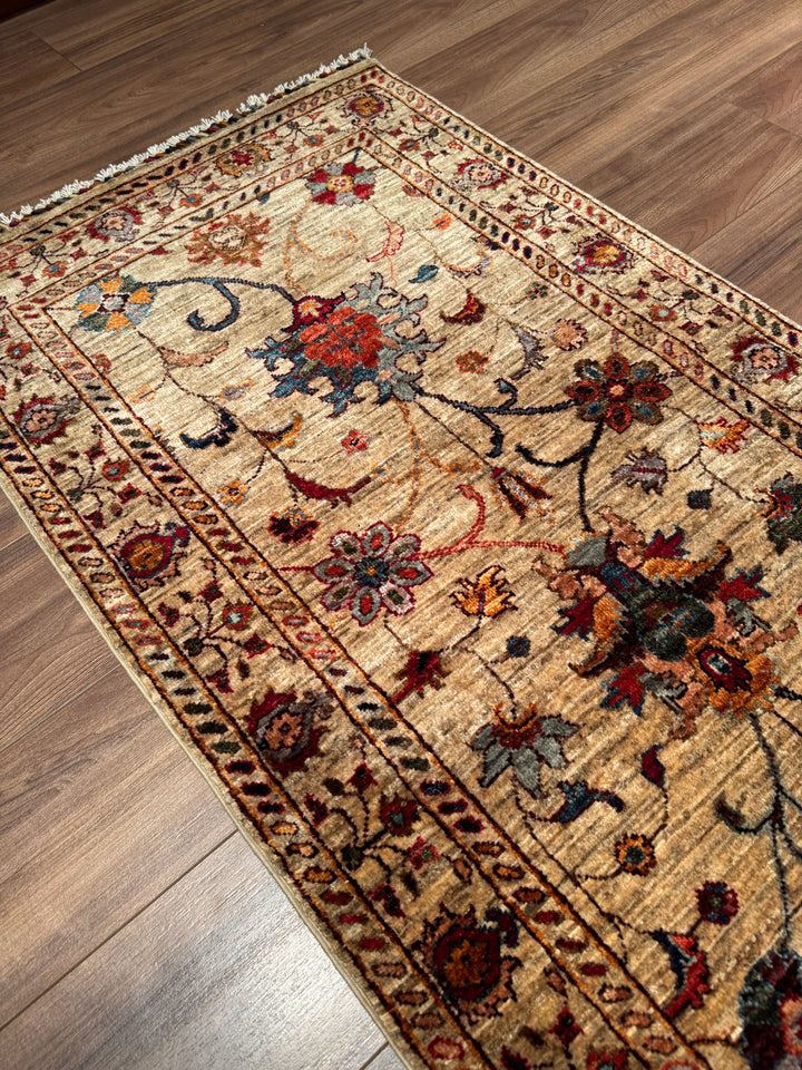 Sultani Binbirgece Uzun Yolluk Orijinal El Dokuması Bej Kök Boya Yün Halı 0.79x488 3.86 Metrekare - 3x13 ft