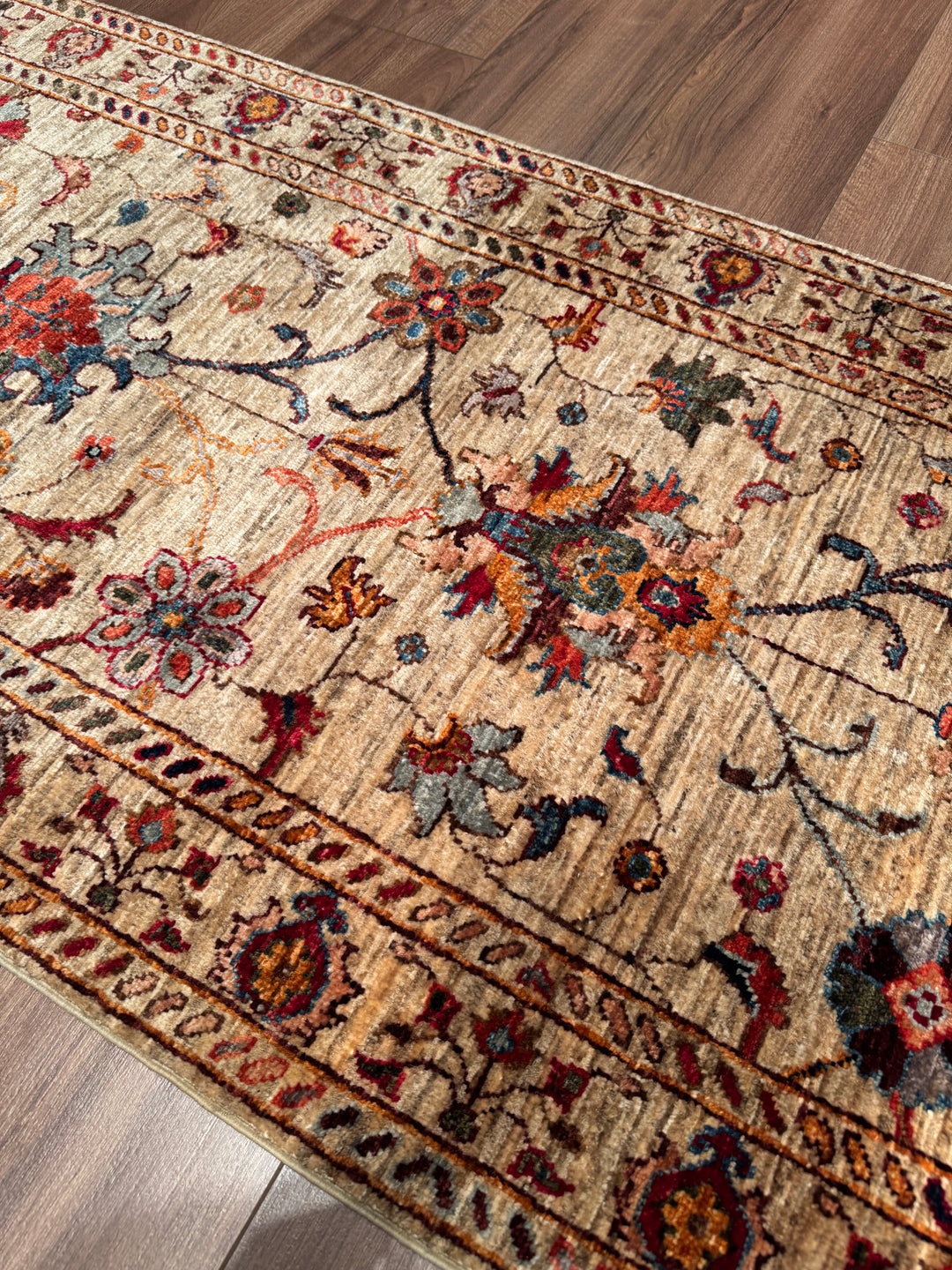 Sultani Binbirgece Uzun Yolluk Orijinal El Dokuması Bej Kök Boya Yün Halı 0.79x488 3.86 Metrekare - 3x13 ft