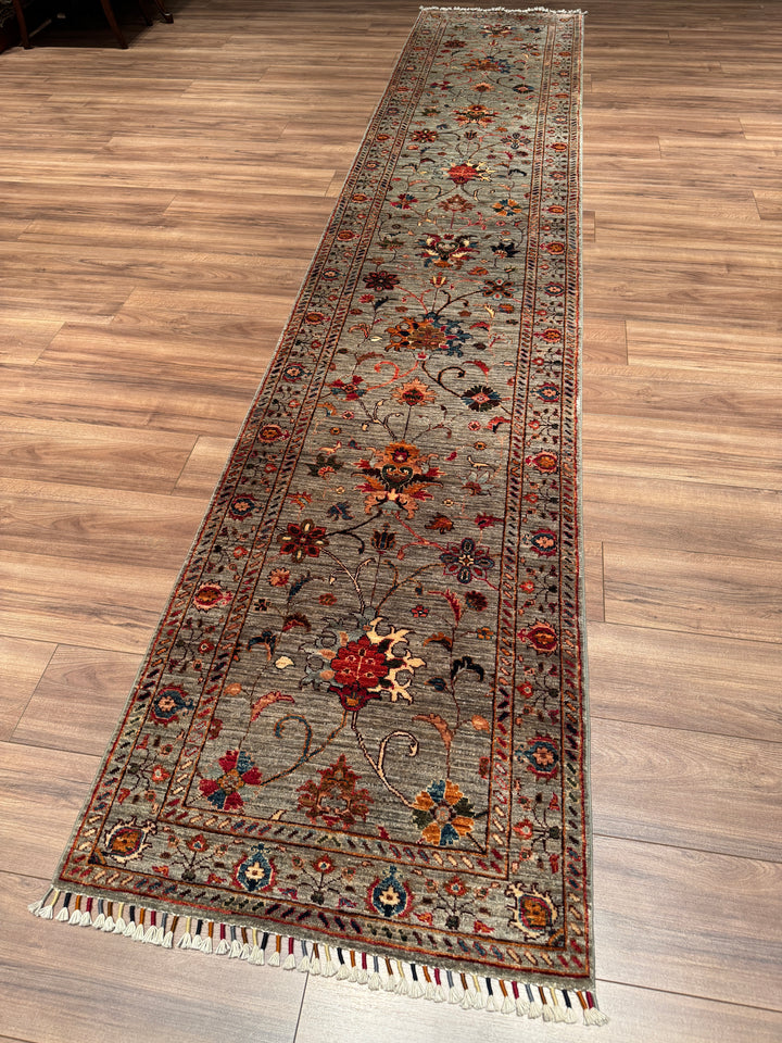 Sultani Binbirgece Uzun Yolluk Orijinal El Dokuması Gri Kök Boya Yün Halı 0.79x404 3.19 Metrekare - 3x13 ft