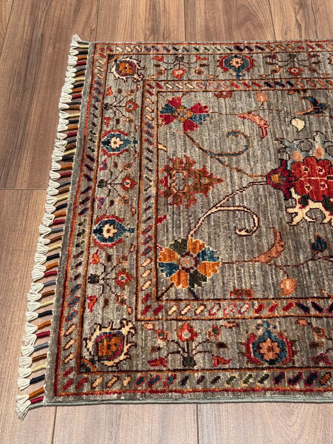 Sultani Binbirgece Uzun Yolluk Orijinal El Dokuması Gri Kök Boya Yün Halı 0.79x404 3.19 Metrekare - 3x13 ft