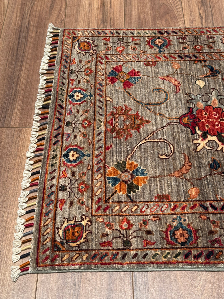 Sultani Binbirgece Uzun Yolluk Orijinal El Dokuması Gri Kök Boya Yün Halı 0.79x404 3.19 Metrekare - 3x13 ft