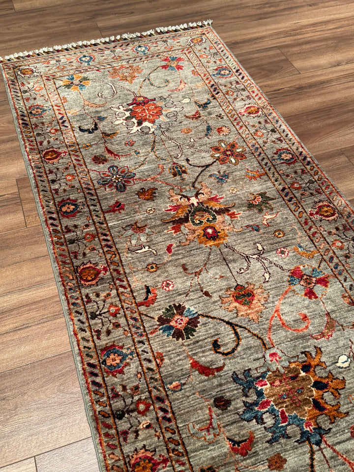 Sultani Binbirgece Uzun Yolluk Orijinal El Dokuması Gri Kök Boya Yün Halı 0.79x404 3.19 Metrekare - 3x13 ft