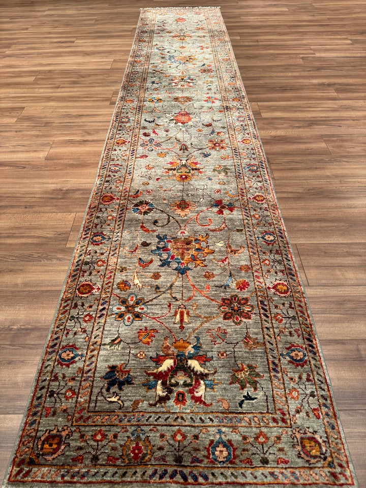 Sultani Binbirgece Uzun Yolluk Orijinal El Dokuması Gri Kök Boya Yün Halı 0.79x404 3.19 Metrekare - 3x13 ft