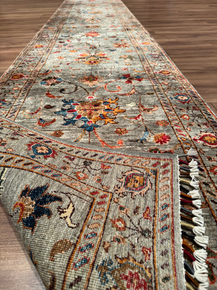 Sultani Binbirgece Uzun Yolluk Orijinal El Dokuması Gri Kök Boya Yün Halı 0.79x404 3.19 Metrekare - 3x13 ft