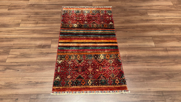 Khorjin Original Hand Woven Multi Vegetable Dyed Wool Carpet 0.80x138 1.10 Square Meters - 2x4 ft