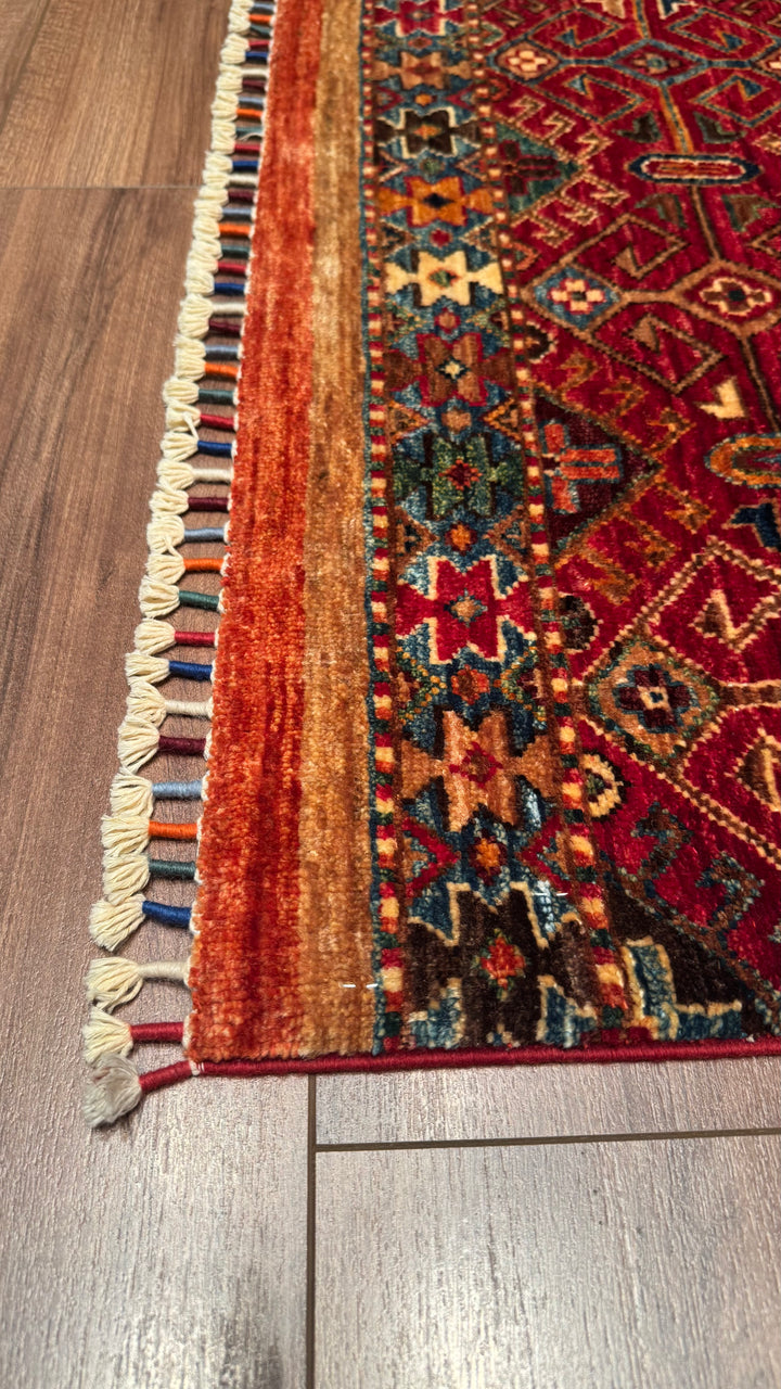 Khorjin Original Hand Woven Multi Vegetable Dyed Wool Carpet 0.80x138 1.10 Square Meters - 2x4 ft