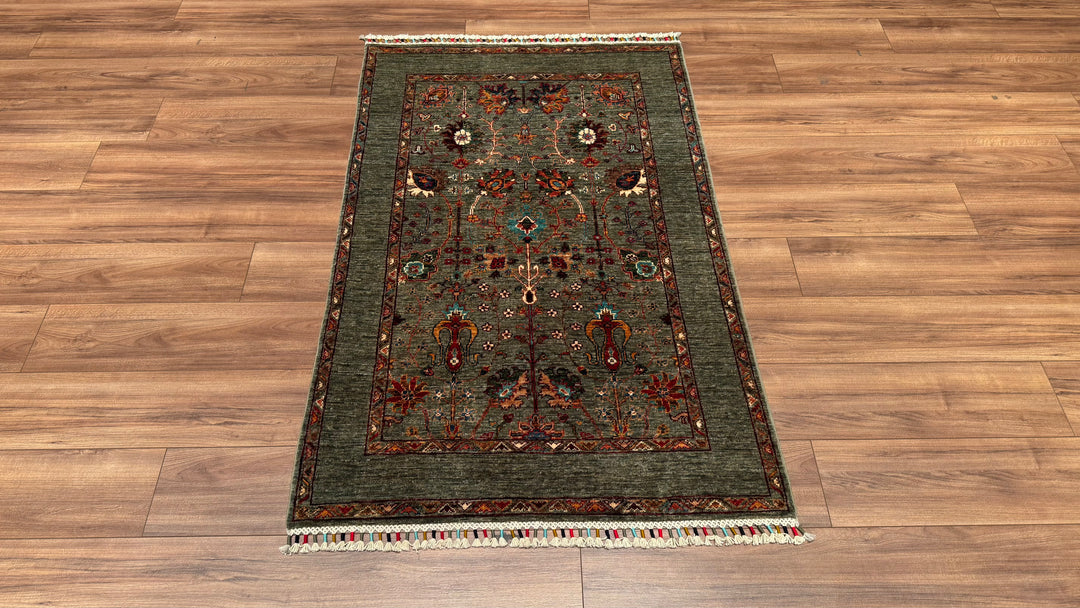 Sultani Binbirgece Orjinal El Dokuması Gri Kök Boya Yün Halı 102x158 1.61 Metrekare - 3x5 ft