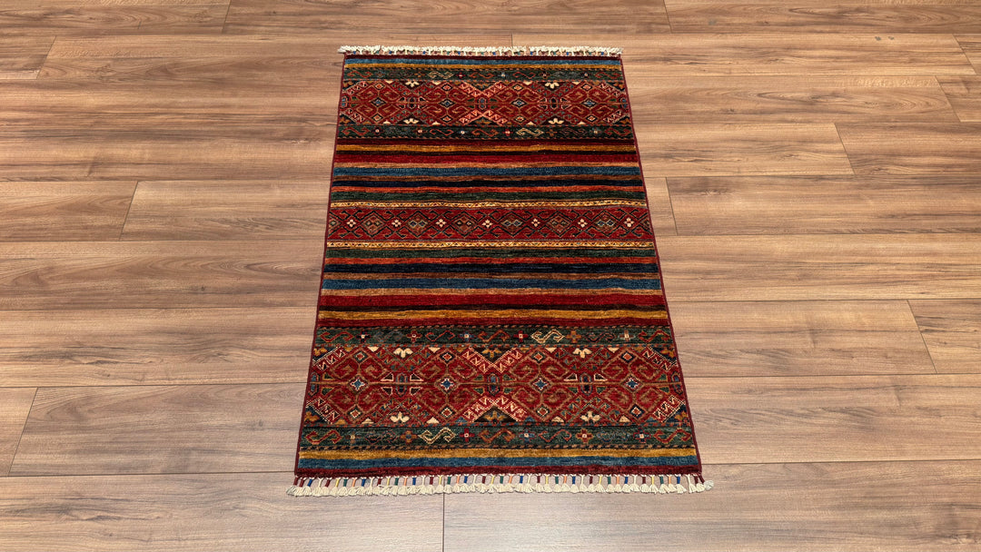 Khorjin Original Hand Woven Multi Vegetable Dyed Wool Carpet 0.81x126 1.02 Square Meters - 2x4 ft